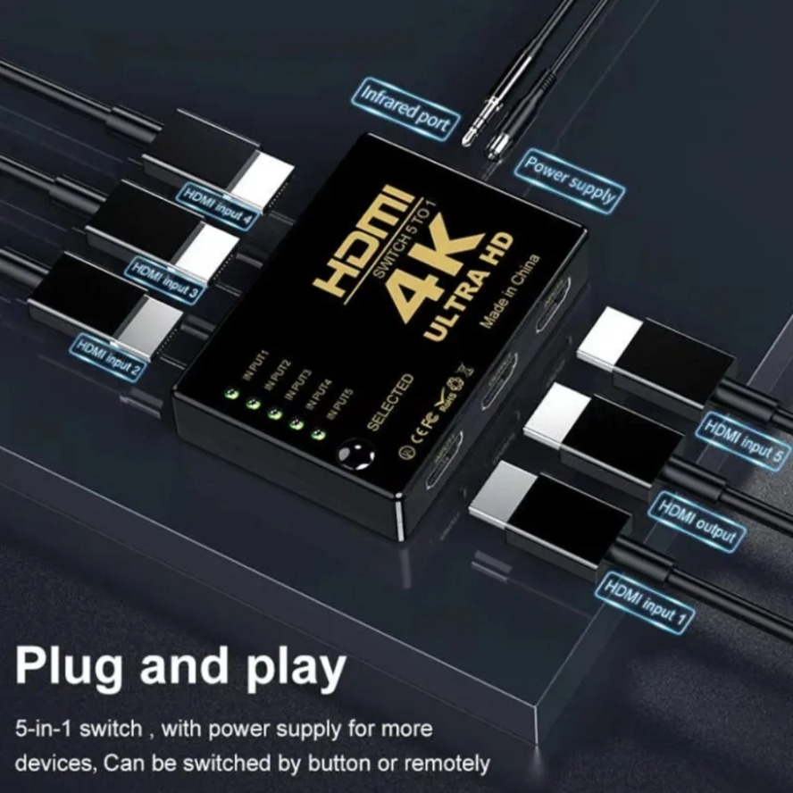 4K HDMI Switch 5 in 1 Out HDMI - Esports Gaming Hub recension och pris